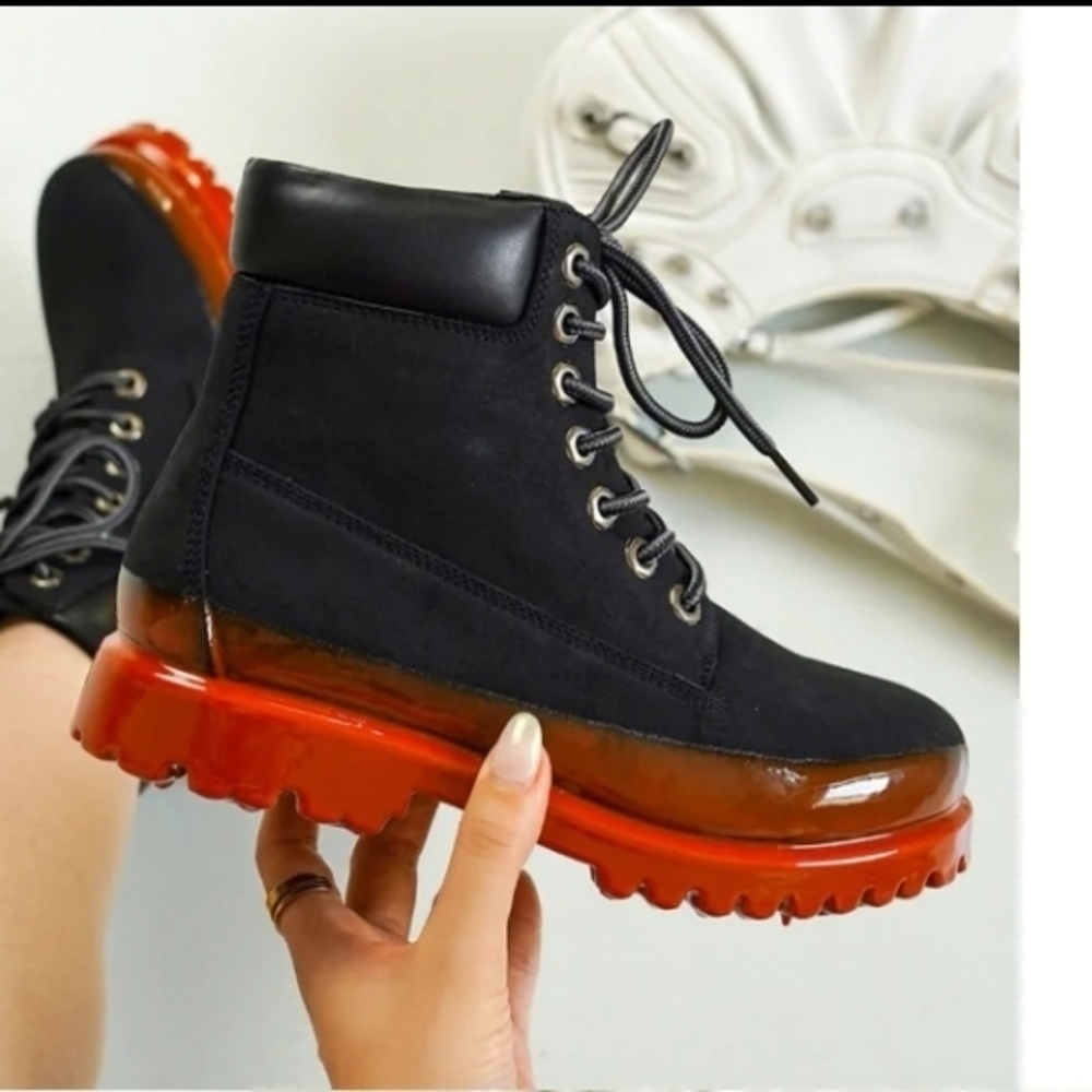 Cape Robbin Red and Black Lace-Up Boots